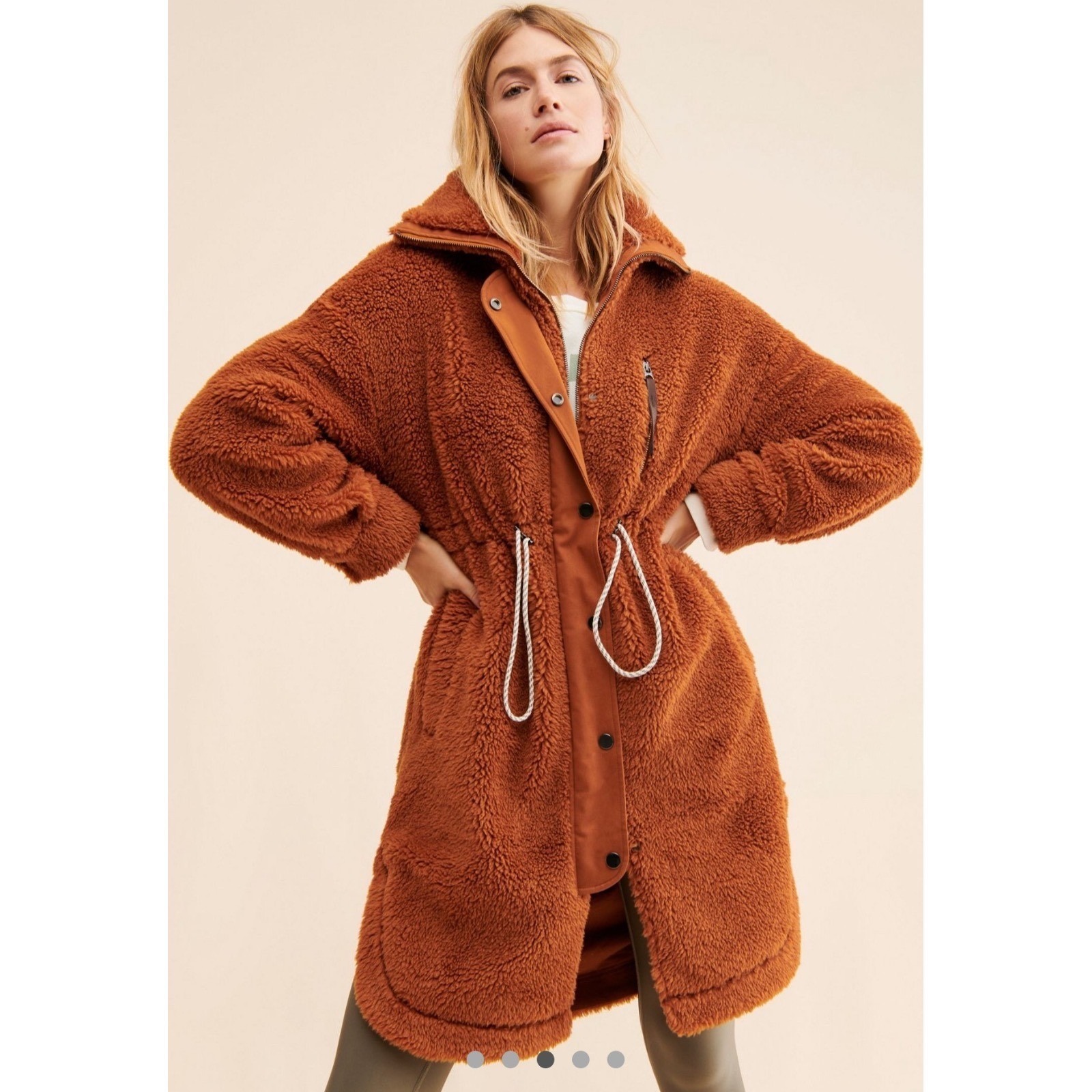 Anthropologie X Varley Sherpa Jones Coat Orange Drawstring Waist Fleece Jacket